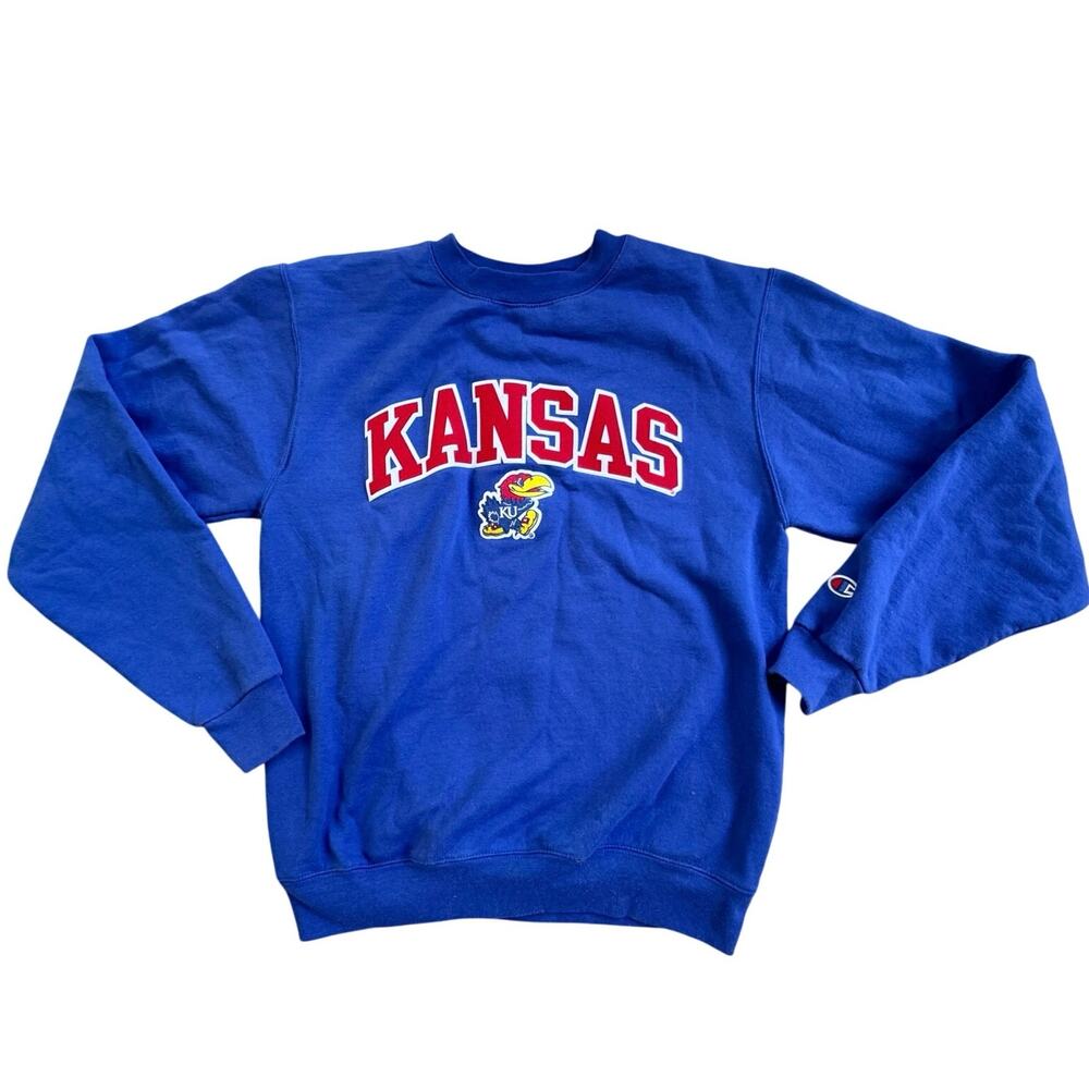 VTG Y2K Kansas Jayhawks KU Champion Crewneck Sweatshirt Blue Size S
